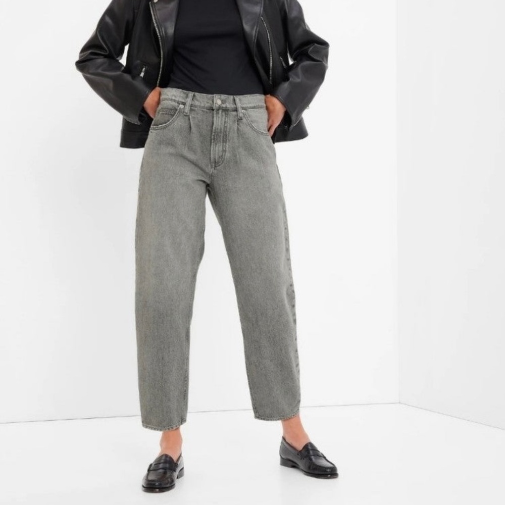 $80+NEW GAP Barrel Jean High Rise Washed Black Sz 6/28 L